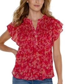 Liverpool Los Angeles Printed Ruffle Sleeve Chiffon Blouse Bloomingdales at Bloomingdales