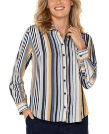 Liverpool Los Angeles Womens Striped Button-Front Shirt - Macys at Macys