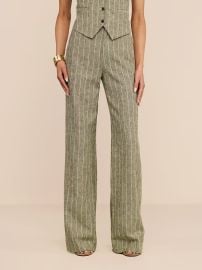 Livvy Linen-Blend Trouser in Olive Green Pinstripe L39AGENCE at L'Agence