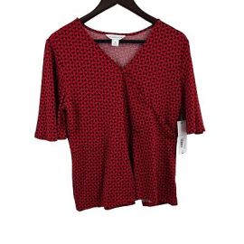 Liz Claiborne Red Patterned Wrap Front Short Sleeve Tee Size M New eBay at eBay