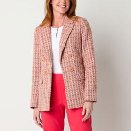 Liz Claiborne Womens Regular Fit Double Breasted Blazer Color Coral Boucle - JCPenney at JC Penney