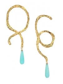 Lizzie Fortunato - Cursive 18K Goldplated  amp  Turquoise Drop Earrings at Saks Fifth Avenue