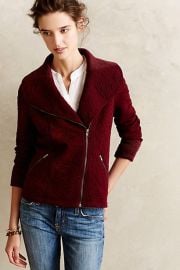 Loden Jacquard Moto Jacket in red at Anthropologie