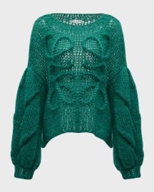 Loewe Anagram Cable-Knit Sleeve Sweater at Neiman Marcus