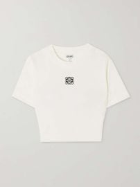 Loewe Anagram cropped embroidered ribbed cotton T shirt at Net a Porter