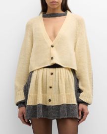 Loewe Bicolor Wool Knit Crop Cardigan at Neiman Marcus