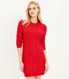 Loft Cable Sweater Dress in Tango Red at Loft