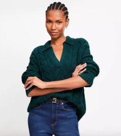 Loft Collared Split Neck Cable Sweater at Loft