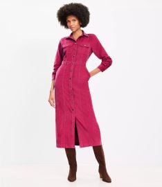 Loft Corduroy Midi Pocket Shirtdress in Magenta Haze at Loft