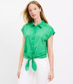 Loft Dobby Stripe Modern Tie Front Mixed Media Top at Loft