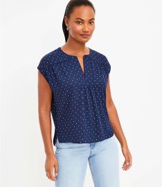 Loft Dotted Split Neck Mixed Media Top at Loft