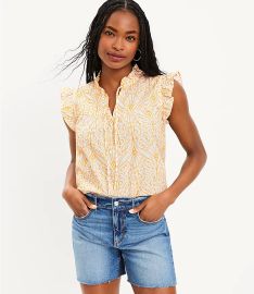 Loft Eyelet Ruffle Tie Neck Top at Loft