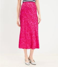 Loft Heart Jacquard Bias Midi Skirt in Rose Magenta at Loft