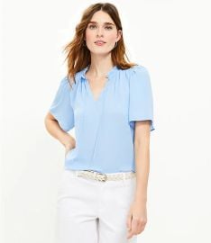 Loft Ruffle Tie Neck Mixed Media Top at Loft