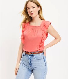 Loft Smocked Ruffle Tank Top in Paradise Peach at Loft