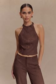 Logan Faux Suede Halter Top - Dark Chocolate MESHKI US at Meshki