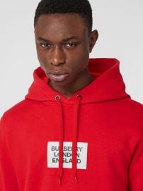 Logo Print Cotton Hoodie in Bright Red at Burberry