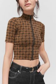 Logo Print Seamless Zip-Through Funnel Neck Top Iets Frans at Urban Outfitters