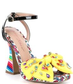 Loise Ankle Strap Embellished Bow Heart Striped Sculptural Heel Sandals at Dillards