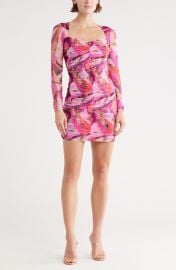 Lolisa Ruched Long Sleeve Mesh Minidress at Nordstrom Rack