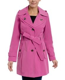 London Fog Petite Single-Breasted Notched-Collar Belted Raincoat - Macys at Macys