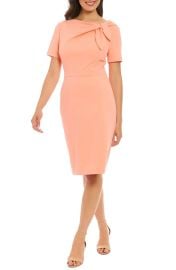 London Times Tie Neck Short Sleeve Sheath Dress in Peach at Nordstrom Rack