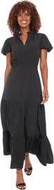 London Times Women's Dresses Women's Flutter Sleeve Tiered Maxi - Ruffle Neck Elastic Waist - Wedding Guest Dress Black Large at Amazon