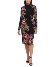 London Times Womens Mock-Turtleneck Floral Sheath Dress - Macys at Macys