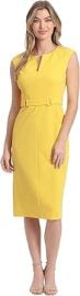 London Times Womenx27s Extended Shoulder Buckle Waist Sheath Midi Lemon at Womens Clothing store at Amazon