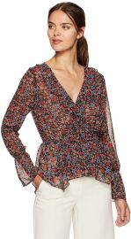 Long  Printed Handkerchief Hem Surplice Top at Amazon