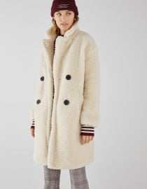 Long Faux Shearling Double Breasted Coat at Bershka