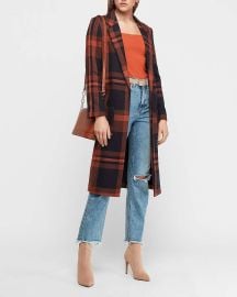 Long Plaid Car Coat at Express