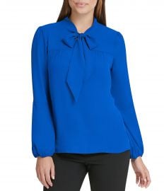 Long Puff Sleeve Tie Neck Blouse at Dillards