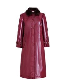 Long Raincoat with detachable plush collar - Deep Red - Jane Post at Jane Post