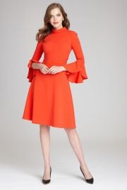 Long Ruffle Sleeve Mock Neck Crepe Dress by Teri Jon by Rickie Freeman at Teri Jon