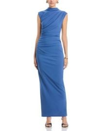 Long Scuba Crepe Ruched Mock Neck Dress - Exclusive at Bloomingdales