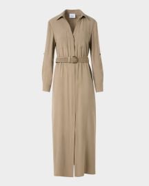 Long-Sleeve Belted Viscose Twill Midi Shirtdress at Neiman Marcus