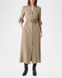 Long-Sleeve Belted Viscose Twill Midi Shirtdress at Neiman Marcus