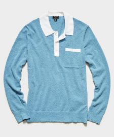 Long Sleeve Boucle Polo in Teal - at Todd Snyder