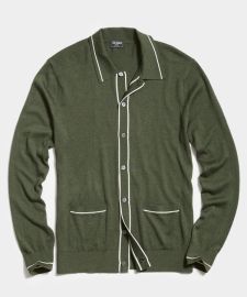 Long Sleeve Button Down Sweater Polo in Olive - at Todd Snyder