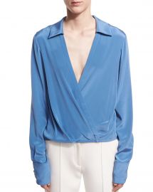 Long-Sleeve Collared Crossover-Bodice Silk Blouse by Diane von Furstenberg at Bergdorf Goodman