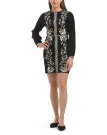 Long Sleeve Crew Neck Placed Floral Sweater Mini Dress at Marshalls