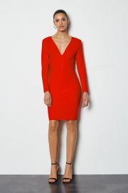 Long Sleeve Deep V Short Bandage Dress at Karen Millen