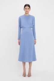 Long Sleeve Dolman Midi Dress In Bluebell Victoria Beckham Inc at Victoria Beckham