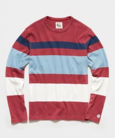 Long Sleeve Engineered Stripe Tee in Vintage Claret - at Todd Snyder