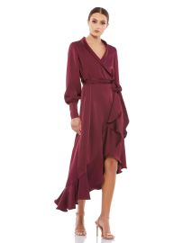 Long Sleeve Faux Wrap Midi Dress at Mac Duggal