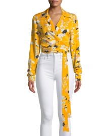 Long-Sleeve Floral Wrap Blouse at Bergdorf Goodman