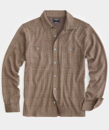 Long-Sleeve Glen Plaid Double Knit Polo in Glazed Pecan - Todd Snyder at Todd Snyder