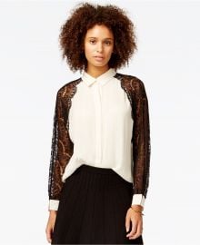 Long-Sleeve Lace Contrast Shirt at Macys