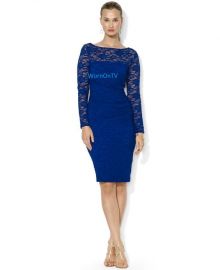 Long-Sleeve Lace Illusion Dress by Lauren Ralph Lauren at Macys